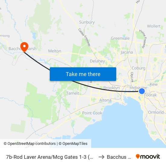 7b-Rod Laver Arena/Mcg Gates 1-3 (Melbourne City) to Bacchus Marsh map
