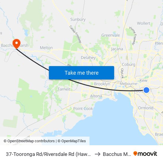 37-Tooronga Rd/Riversdale Rd (Hawthorn East) to Bacchus Marsh map