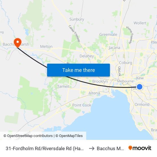 31-Fordholm Rd/Riversdale Rd (Hawthorn) to Bacchus Marsh map