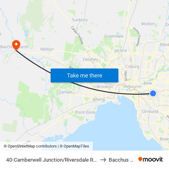 40-Camberwell Junction/Riversdale Rd (Camberwell) to Bacchus Marsh map