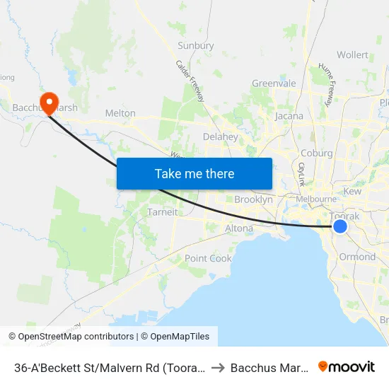 A'Beckett St/Malvern Rd #36 to Bacchus Marsh map