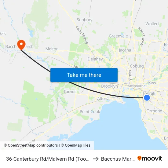 Canterbury Rd/Malvern Rd #36 to Bacchus Marsh map