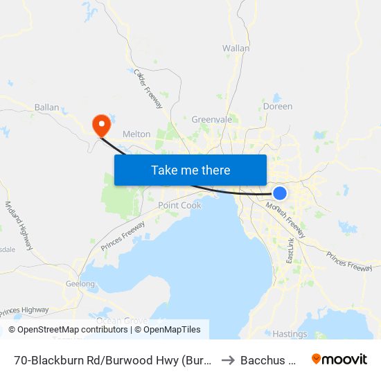 70-Blackburn Rd/Burwood Hwy (Burwood East) to Bacchus Marsh map