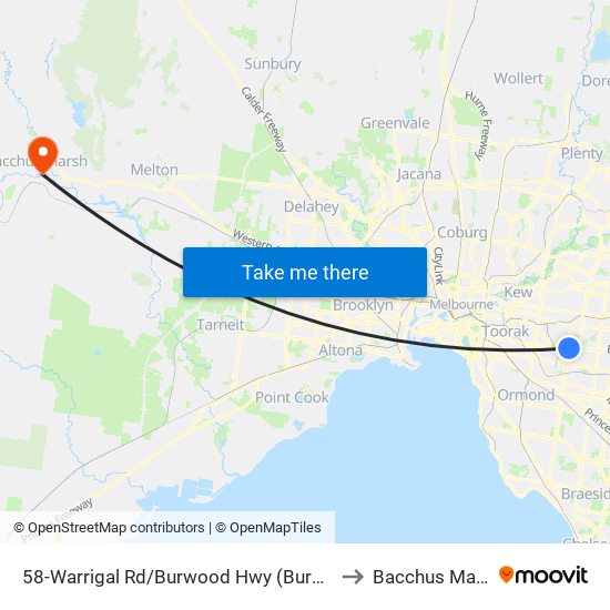 58-Warrigal Rd/Burwood Hwy (Burwood) to Bacchus Marsh map