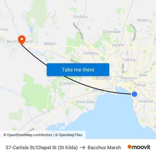 37-Carlisle St/Chapel St (St Kilda) to Bacchus Marsh map