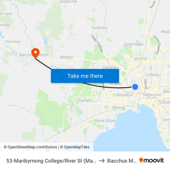 53-Maribyrnong College/River St (Maribyrnong) to Bacchus Marsh map