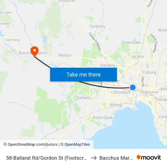 Ballarat Rd/Gordon St #58 to Bacchus Marsh map