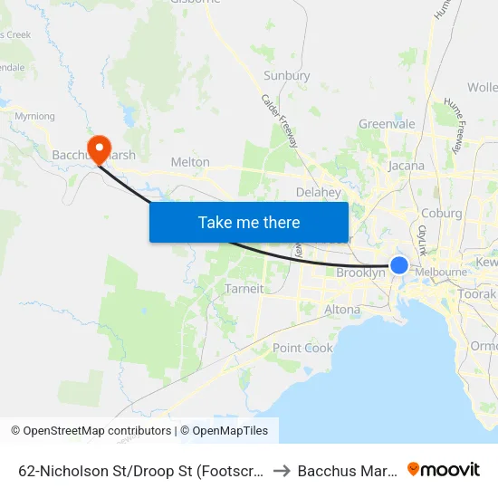 Nicholson St/Droop St #62 to Bacchus Marsh map