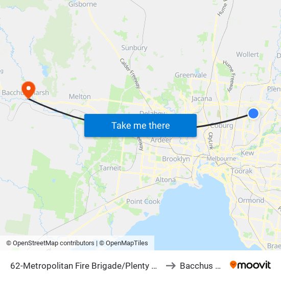 62-Metropolitan Fire Brigade/Plenty Rd (Bundoora) to Bacchus Marsh map