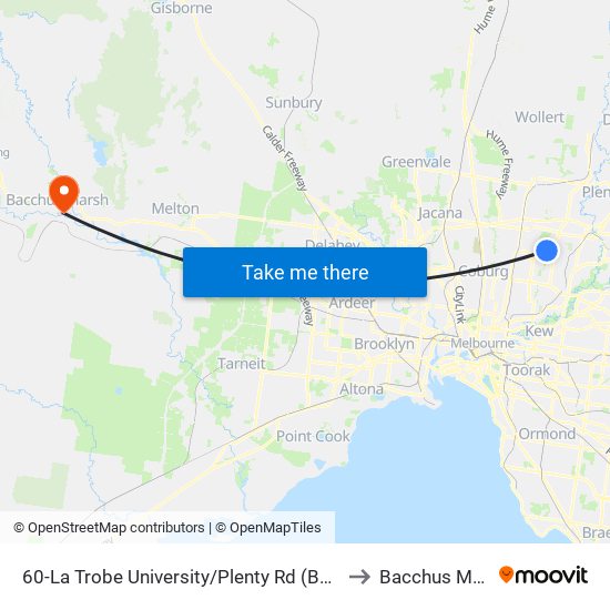 60-La Trobe University/Plenty Rd (Bundoora) to Bacchus Marsh map