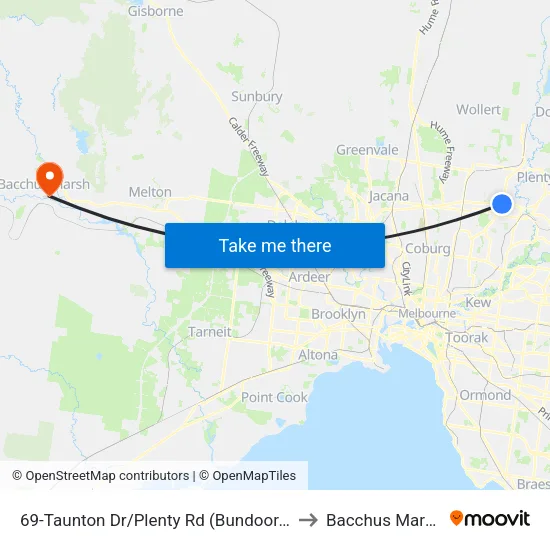 Taunton Dr/Plenty Rd #69 to Bacchus Marsh map