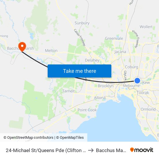 24-Michael St/Queens Pde (Clifton Hill) to Bacchus Marsh map