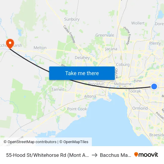 Hood St/Whitehorse Rd #55 to Bacchus Marsh map