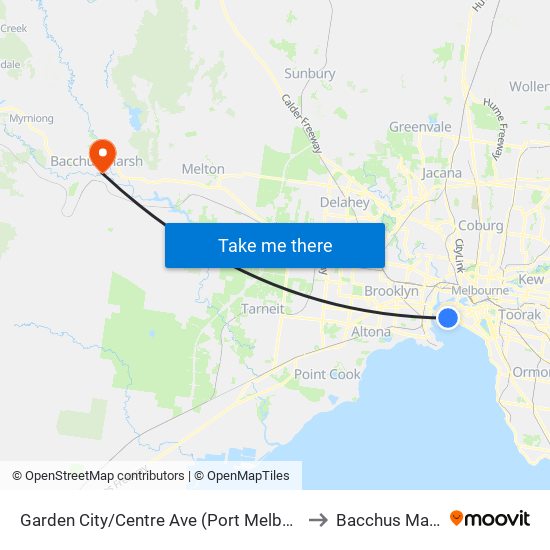 Garden City/Centre Ave (Port Melbourne) to Bacchus Marsh map