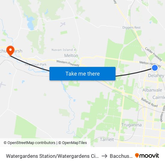 Watergardens Station/Watergardens Circuit Rd (Taylors Lakes) to Bacchus Marsh map