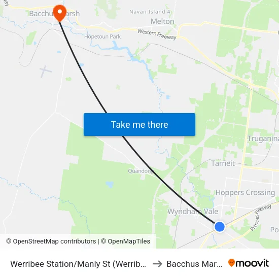 Werribee Station/Manly St to Bacchus Marsh map