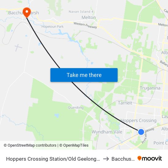 Hoppers Crossing Station/Old Geelong Rd (Hoppers Crossing) to Bacchus Marsh map