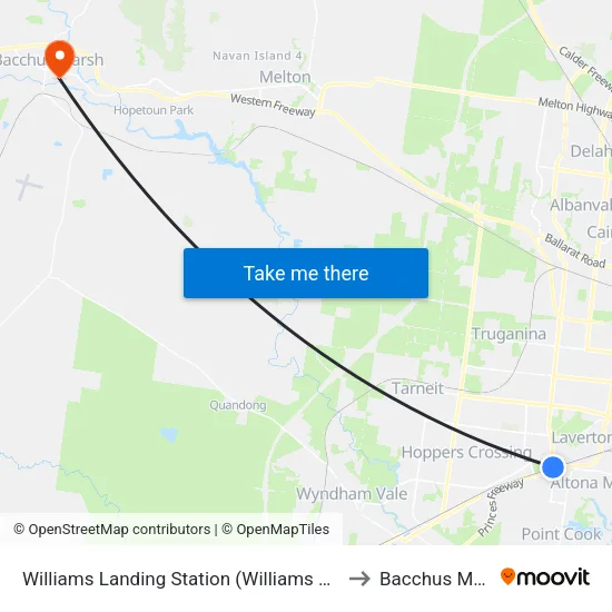 Williams Landing Station to Bacchus Marsh map
