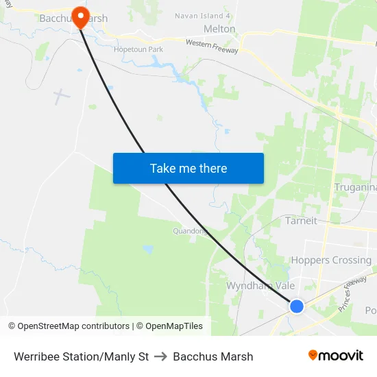 Werribee Station/Manly St to Bacchus Marsh map