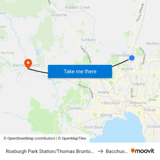 Roxburgh Park Station/Thomas Brunton Pde to Bacchus Marsh map
