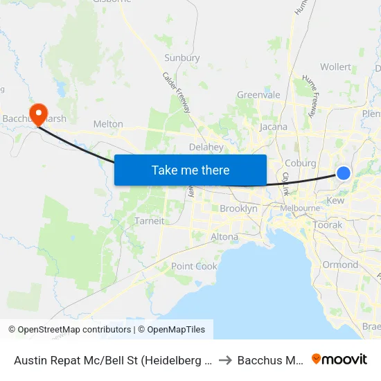 Austin Repat Mc/Bell St to Bacchus Marsh map