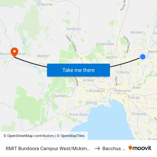 RMIT Bundoora Campus West/Mckimmies Rd to Bacchus Marsh map