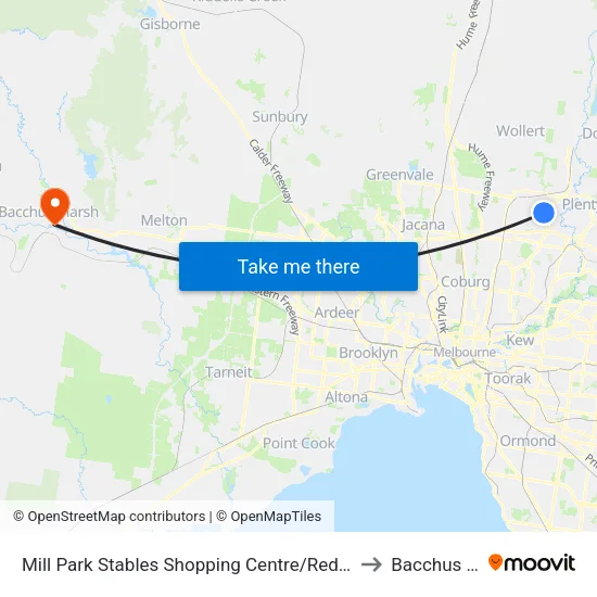 Mill Park Stables Shopping Centre/Redleap Ave to Bacchus Marsh map