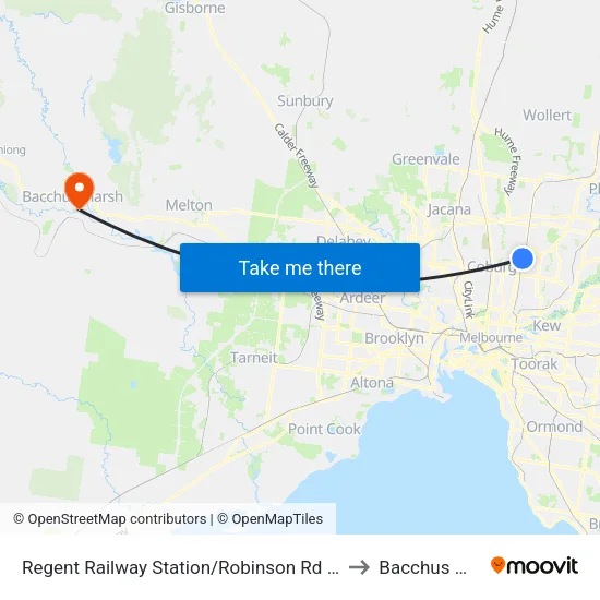 Regent Station/Robinson Rd to Bacchus Marsh map