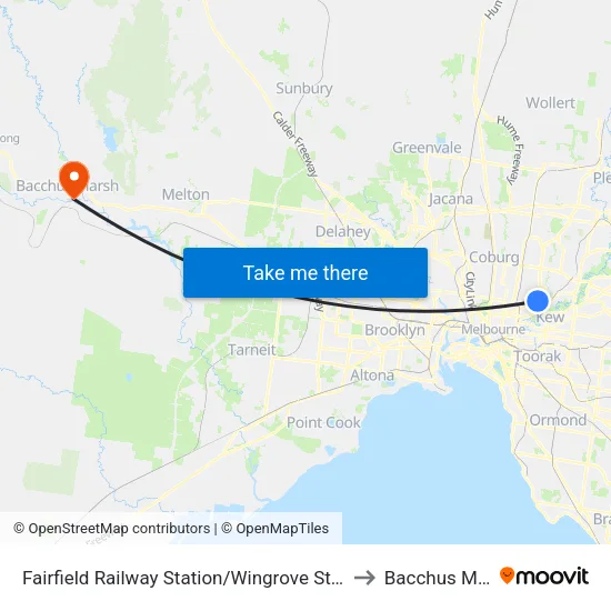 Fairfield Station/Wingrove St to Bacchus Marsh map