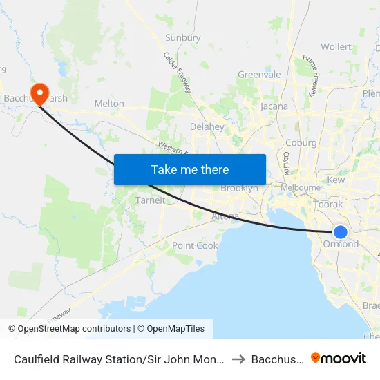 Caulfield Railway Station/Sir John Monash Dr to Bacchus Marsh map