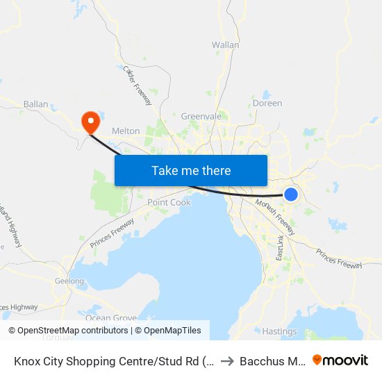 Knox City Shopping Centre/Stud Rd (Wantirna) to Bacchus Marsh map