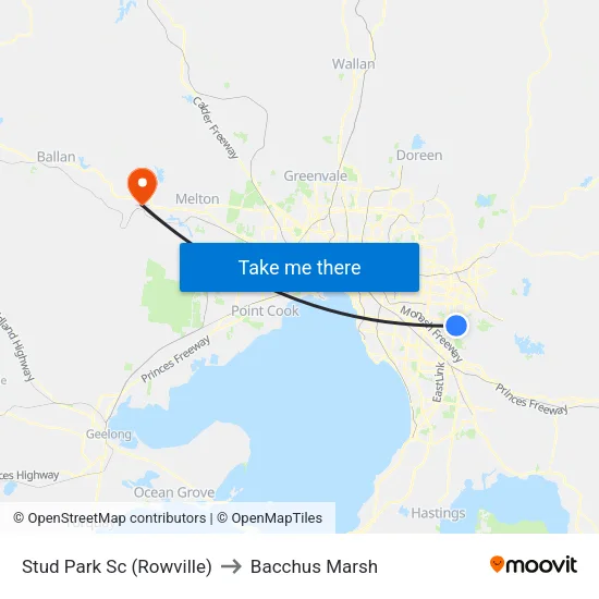 Stud Park Sc to Bacchus Marsh map