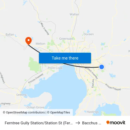 Ferntree Gully Station/Station St to Bacchus Marsh map