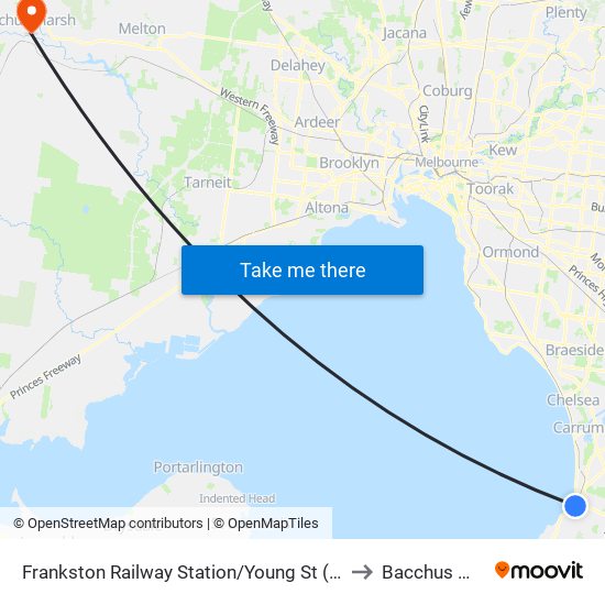 Frankston Railway Station/Young St (Frankston) to Bacchus Marsh map