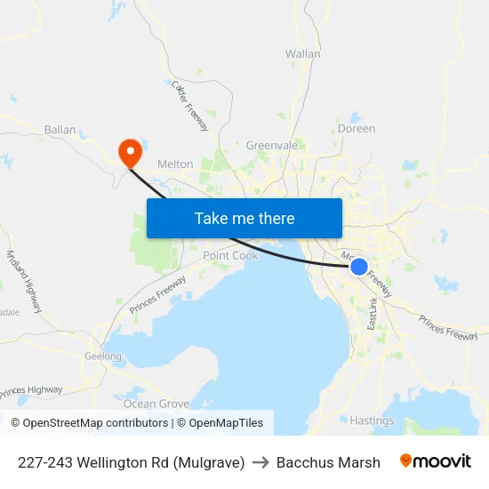 227-243 Wellington Rd to Bacchus Marsh map