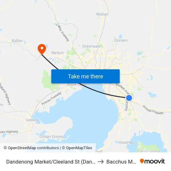 Dandenong Market/Cleeland St to Bacchus Marsh map