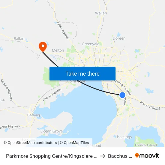 Parkmore Shopping Centre/Kingsclere Ave to Bacchus Marsh map