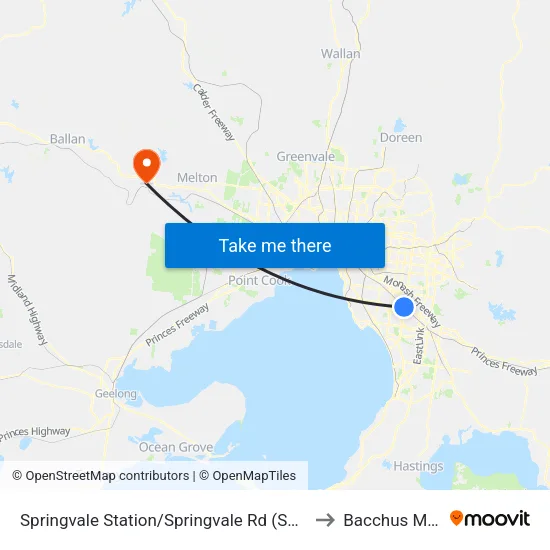 Springvale Station/Springvale Rd to Bacchus Marsh map