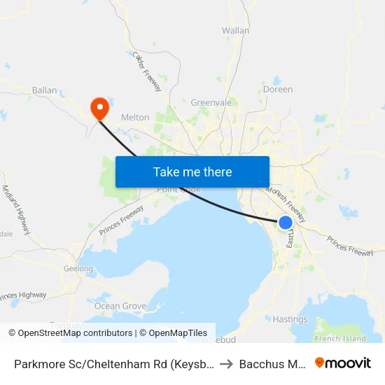 Parkmore Sc/Cheltenham Rd to Bacchus Marsh map
