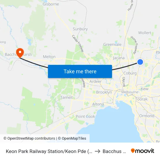 Keon Park Station/Keon Pde to Bacchus Marsh map