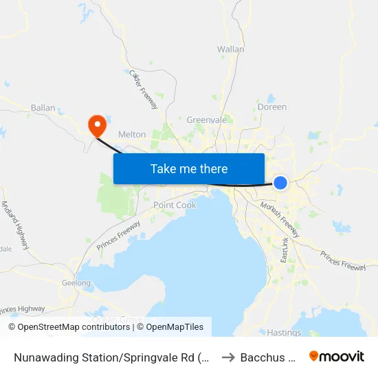 Nunawading Station/Springvale Rd to Bacchus Marsh map