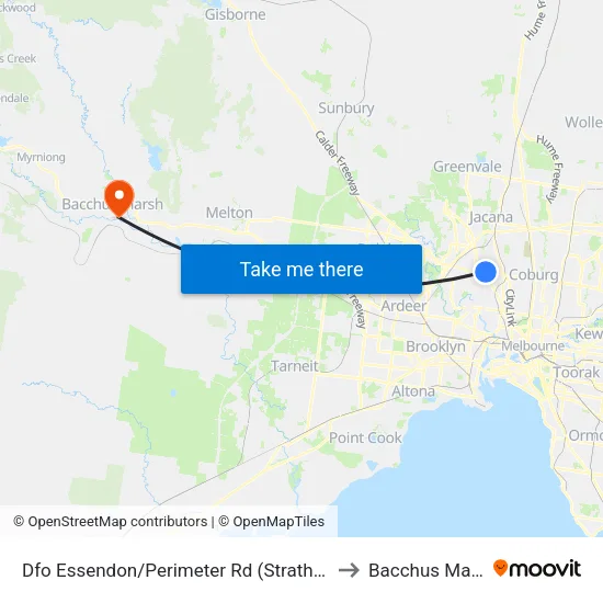 Dfo Essendon/Perimeter Rd to Bacchus Marsh map