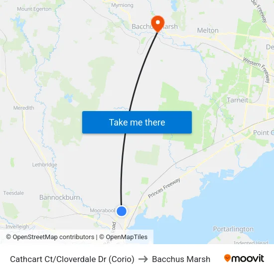 Cathcart Ct/Cloverdale Dr to Bacchus Marsh map