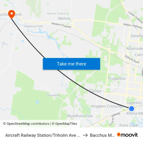 Aircraft Station/Triholm Ave to Bacchus Marsh map