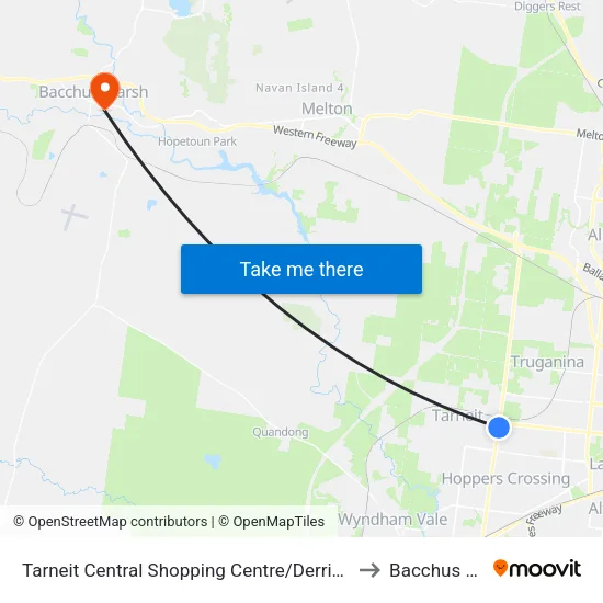Tarneit Central Shopping Centre/Derrimut Rd to Bacchus Marsh map
