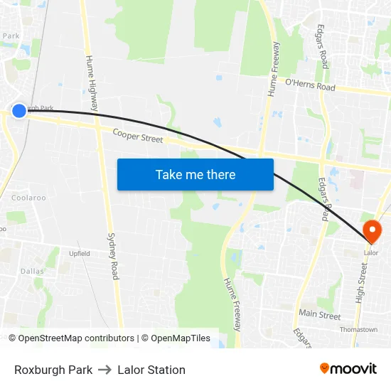 Roxburgh Park to Lalor Station map