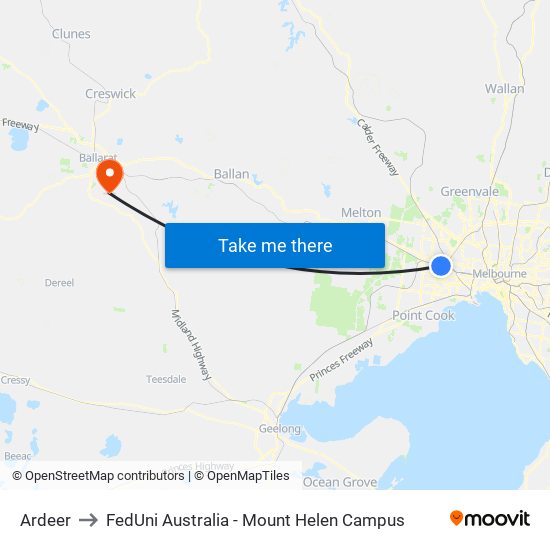 Ardeer to FedUni Australia - Mount Helen Campus map