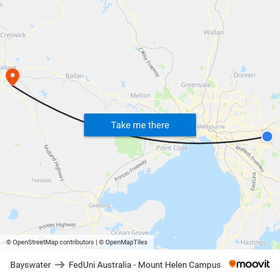 Bayswater to FedUni Australia - Mount Helen Campus map