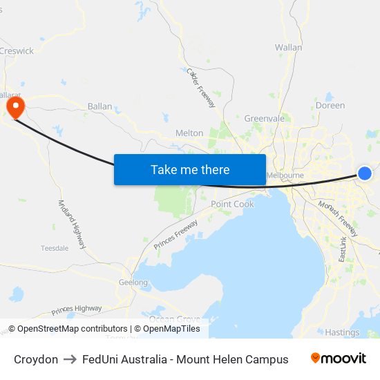 Croydon to FedUni Australia - Mount Helen Campus map