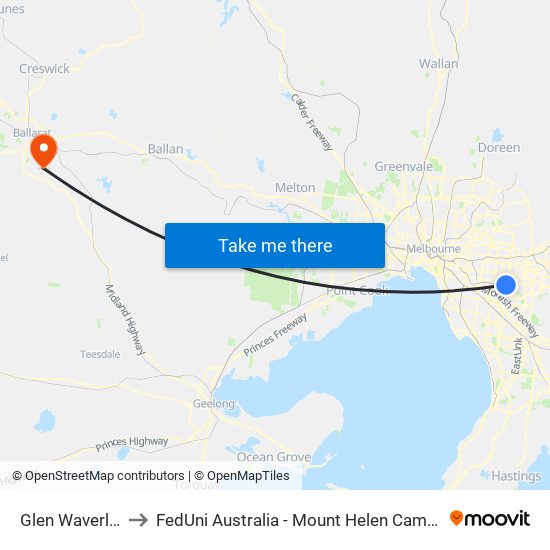 Glen Waverley to FedUni Australia - Mount Helen Campus map